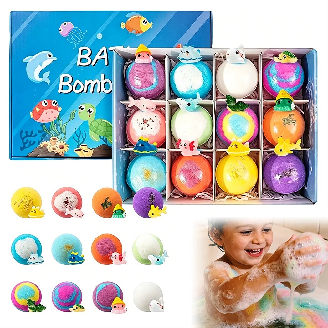 6-12PCS Kids Bath Bombs Natural Mega Bubbles Surprise Ocean Toys Gift Set Skin Friendly Bathing Kit for Boys and Girls