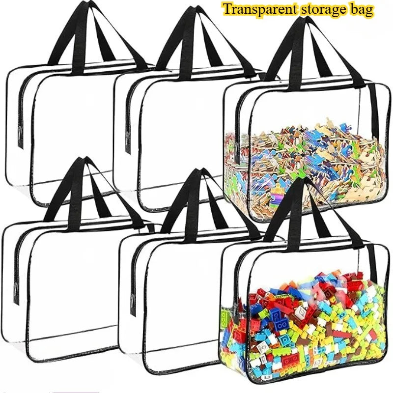 Stylish Large Transparent Storage Bag with Zipper & Handle, Durable Plastic Organizer for Toys Clothes Travel, Perfect Gift