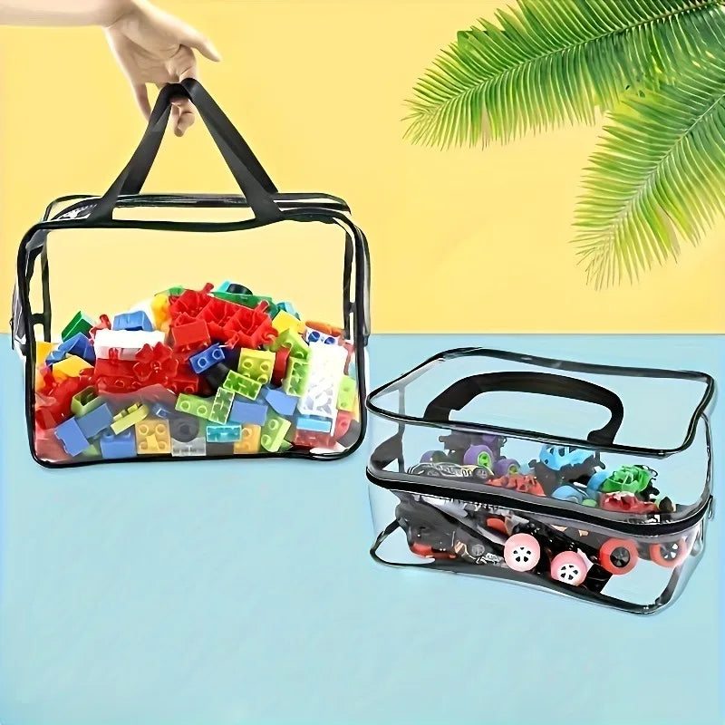 Stylish Large Transparent Storage Bag with Zipper & Handle, Durable Plastic Organizer for Toys Clothes Travel, Perfect Gift